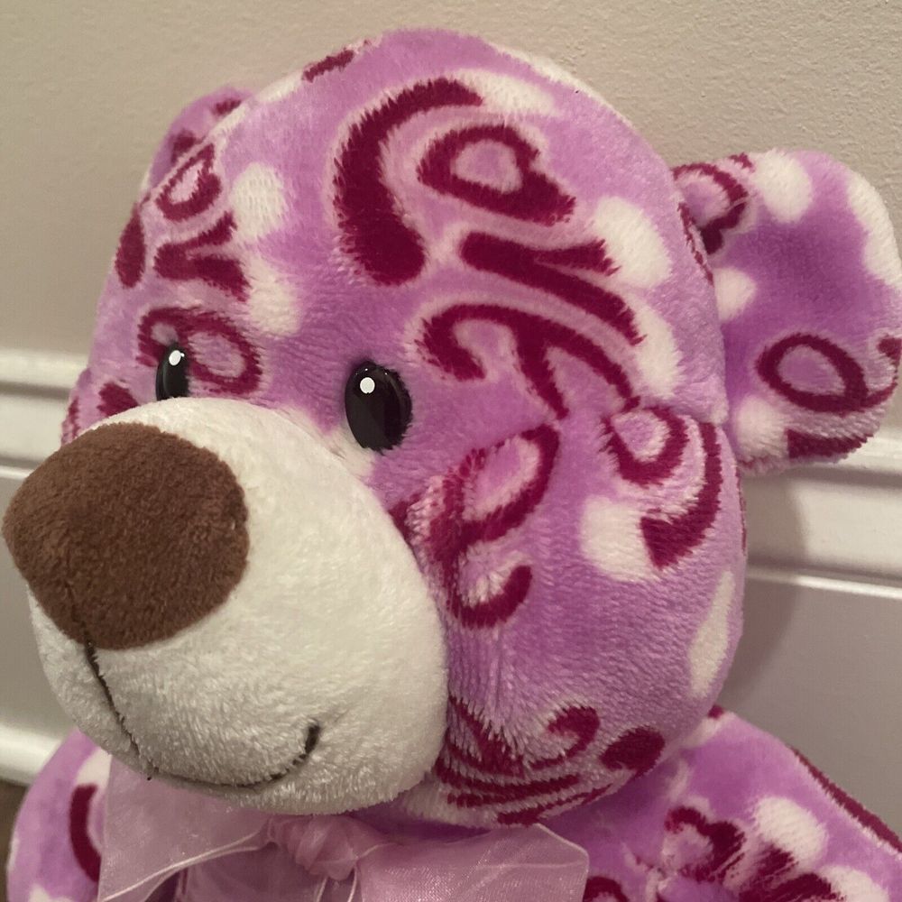 Valentine ANICO Int'l 13" Plush Pink Teddy‎ Bear Pink Ribbon Red Love Prints - Picture 2 of 9